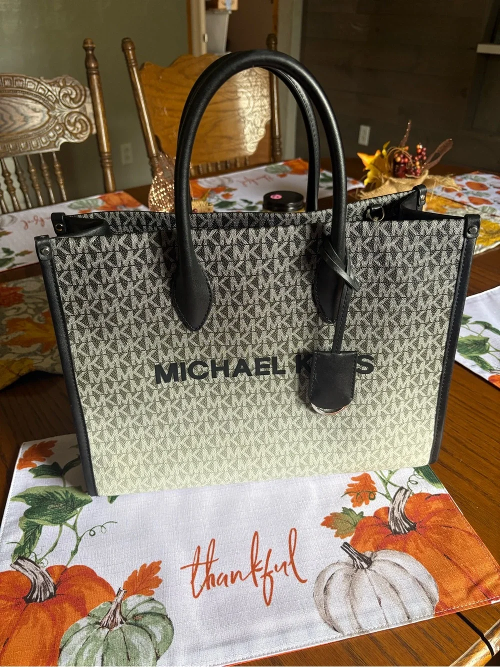 Michael Kors Black and Cream MK Logo Tote